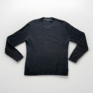 Structure Men's Ribbed V-Neck Sweater Size M Blue Cotton Knit Y2K Preppy 90s